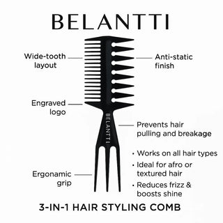 BELANTTI 3-in-1 Wide-Tooth Texture Comb