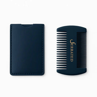 SERRATED Wooden Beard Comb with PU Case – Dual-Sided Fine &amp; Coarse Teeth