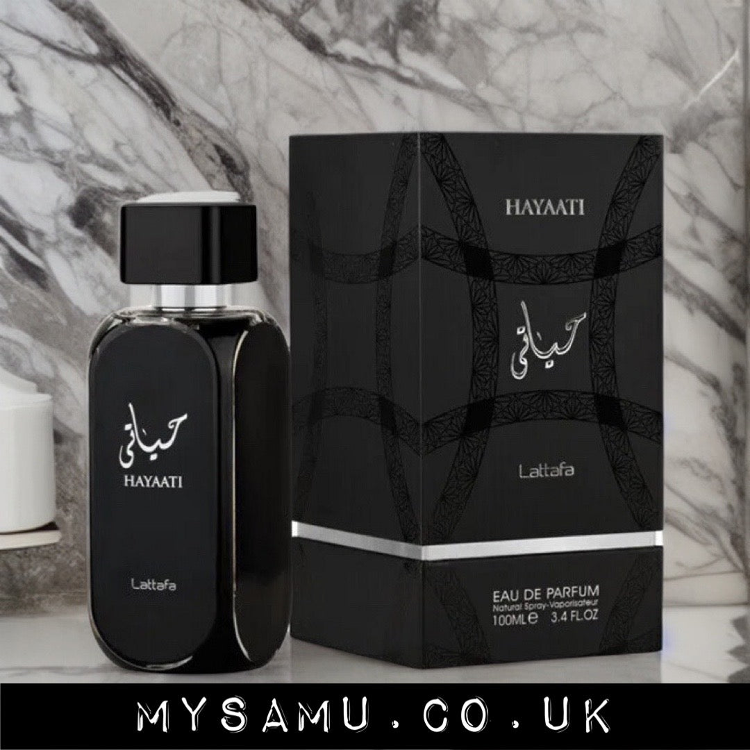 mysamu.co.uk ARABIC PERFUME Hayaati Lattafa Unisex Perfumes 100 ml EDP scent bottle